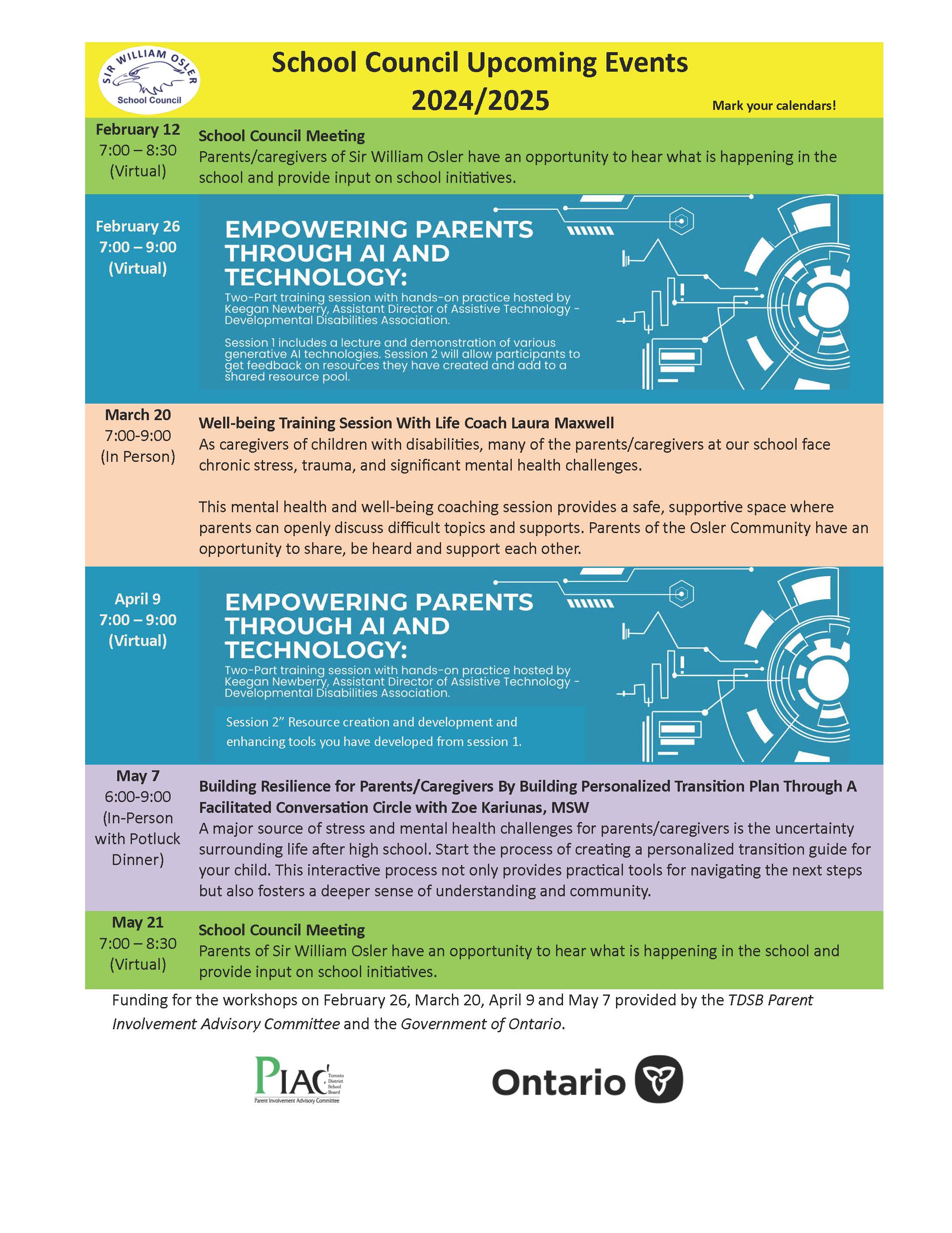 School Council Upcoming Events-Rev